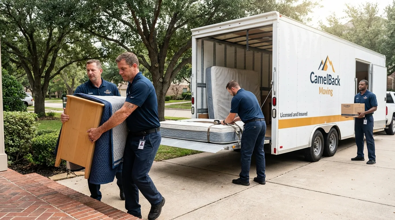 Crew loading residential truck for cross-state move from State College, PA