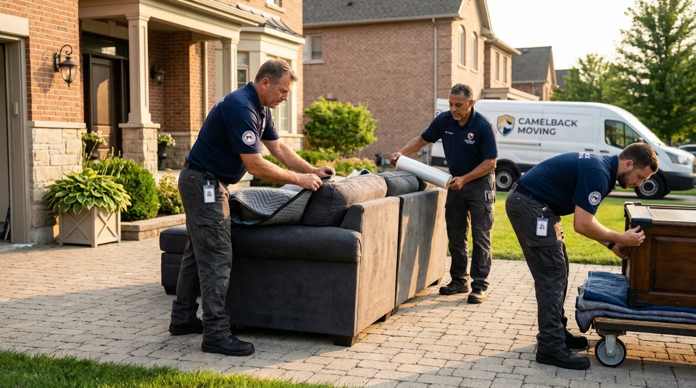 Large estate moving crew wrapping furniture in State College, PA