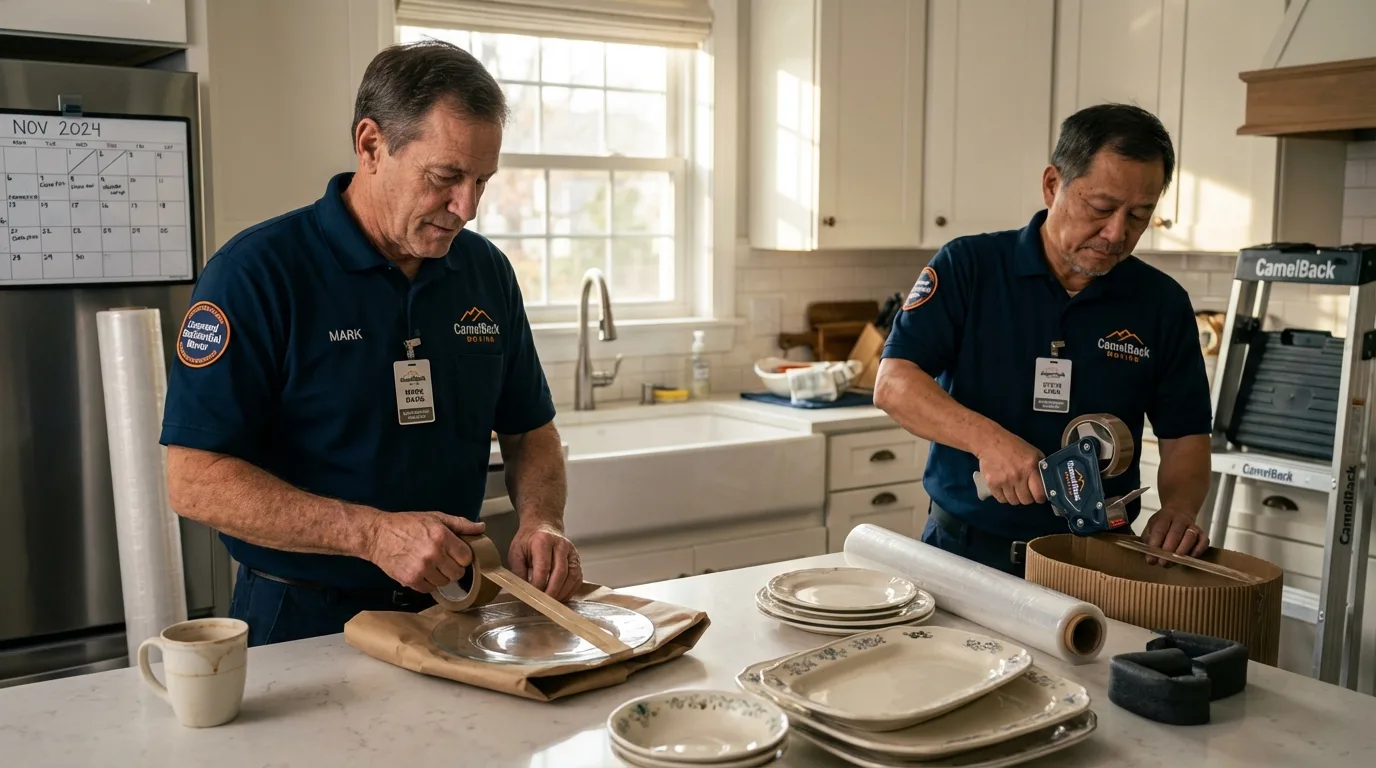 Professional crew packing kitchen dishware in State College, PA